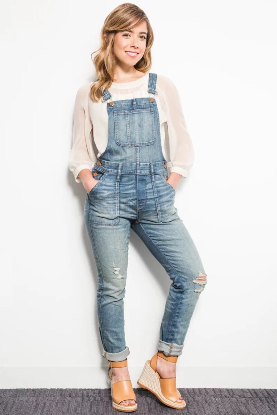 Madewell Skinny Distressed Adrian Denim Wash Overalls Size M